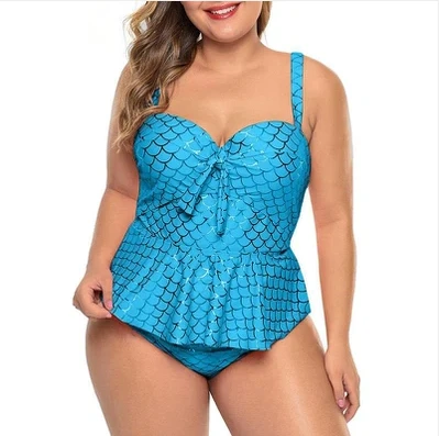 Pink Plus Size päitsed kaela Peplum Tankini